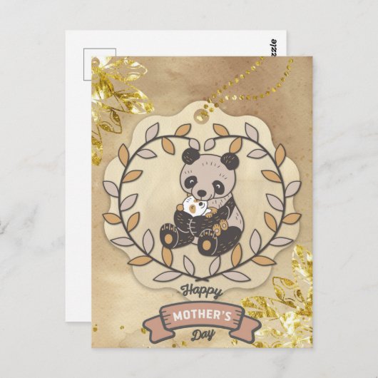 Happy Moederdag Cute Fun Panda Beer Briefkaart (Voorkant / Achterkant)