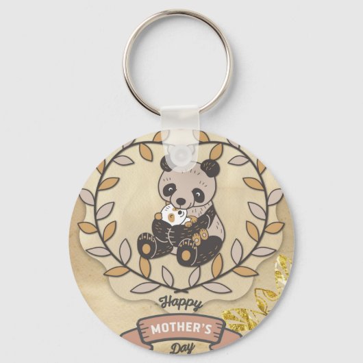 Happy Moederdag Cute Fun Panda Beer Sleutelhanger (Voorkant)