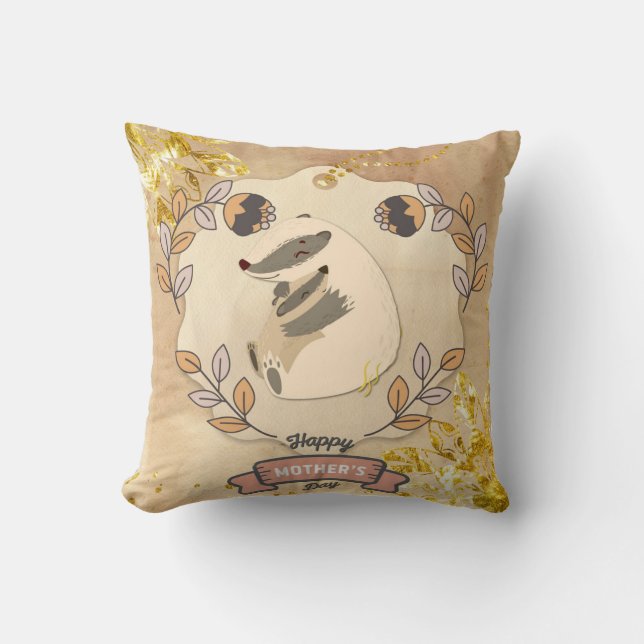 Happy Moederdag Cute Fun Raccoon Kussen (Voorkant)