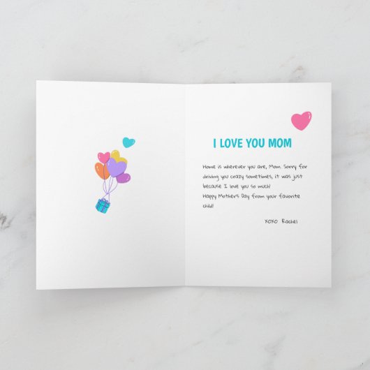 Happy Moederdag Cute Kat Colorful Balloons Kaart (Binnen)