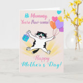 Happy Moederdag Cute Kat Colorful Balloons Kaart (Gele Bloem)