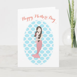 Happy Moederdag Cute Mermaid Mam en Baby Girl Kaart