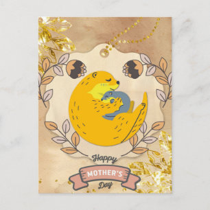 Happy Moederdag Cute Otter en Baby Floral Briefkaart