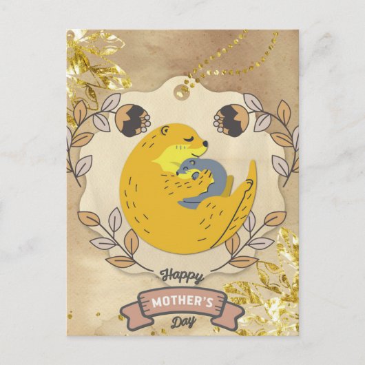 Happy Moederdag Cute Otter en Baby Floral Briefkaart (Voorkant)