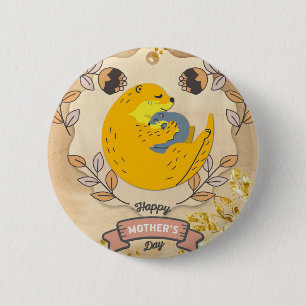 Happy Moederdag Cute Otter en Baby Floral Ronde Button 5,7 Cm