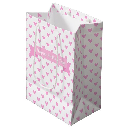 Happy Moederdag | Cute Pink Hearts Pattern Medium Cadeauzakje (Voorkant Gekanteld)