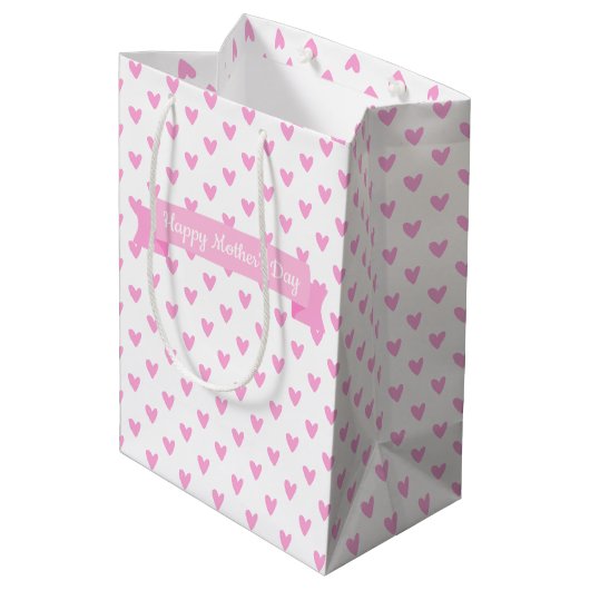 Happy Moederdag | Cute Pink Hearts Pattern Medium Cadeauzakje (Achterkant Gekanteld)