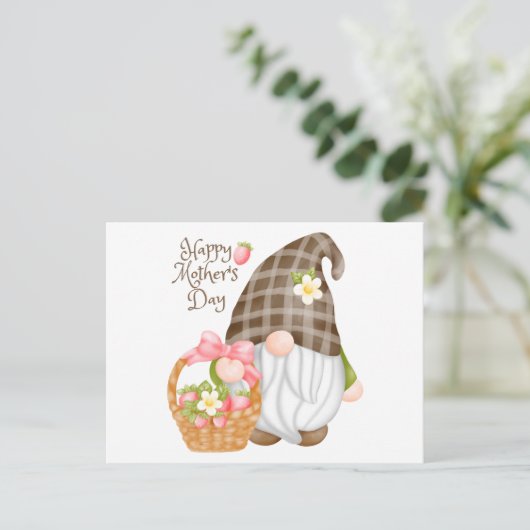 Happy Moederdag Cute Strawberry Gnome Briefkaart (Staand voorkant)