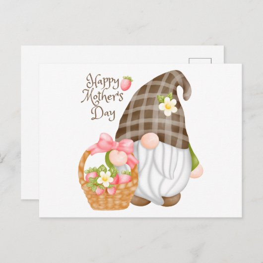 Happy Moederdag Cute Strawberry Gnome Briefkaart (Voorkant / Achterkant)