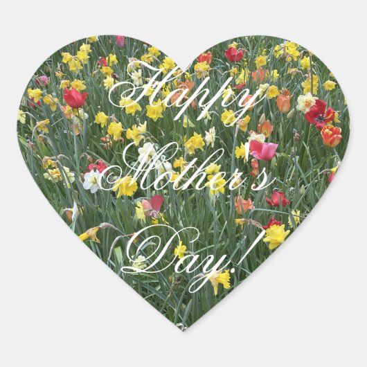 Happy Moederdag Daffodil Flowers Tulips Floral Hart Sticker (Voorkant)