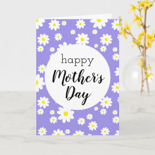 Happy Moederdag Daisy Flower Pattern Paars Kaart (Gele Bloem)