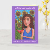 Happy Moederdag & de kleine, rode birdie - kaart (Gele Bloem)