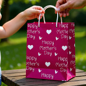 Happy Moederdag donkerroze script Medium Cadeauzakje