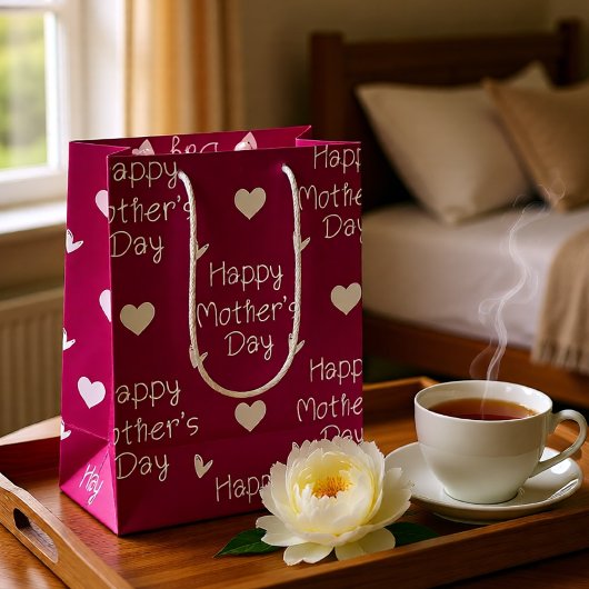 Happy Moederdag donkerroze script Medium Cadeauzakje