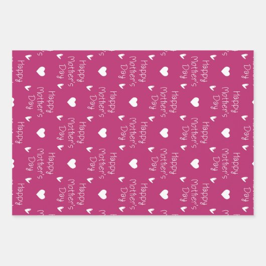 Happy Moederdag donkerroze themaset van 3 Inpakpapier Vel (Voorkant 3)