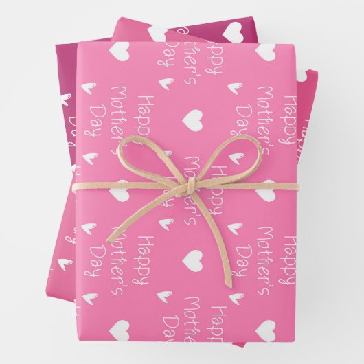 Happy Moederdag donkerroze themaset van 3 Inpakpapier Vel (In situ)