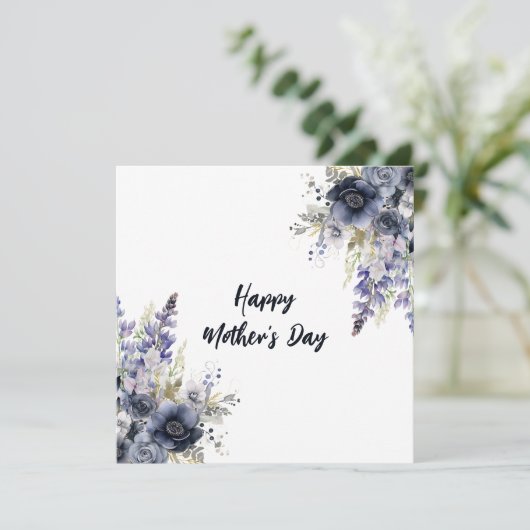 Happy Moederdag Dusty  Blauwe Rozen Bloemen Feestdagenkaart (Staand voorkant)