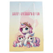 "Happy Moederdag", eenhoorn moeders en kinder Medium Cadeauzakje (Achterkant)
