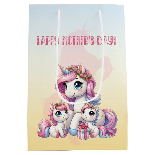 "Happy Moederdag", eenhoorn moeders en kinder Medium Cadeauzakje (Achterkant)