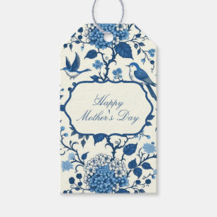Happy Moederdag Elegant Blauw Chinoiserie Floral Cadeaulabel