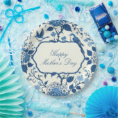 Happy Moederdag Elegant Blauw Chinoiserie Floral Papieren Bordje (Feest)