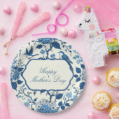 Happy Moederdag Elegant Blauw Chinoiserie Floral Papieren Bordje (Feest)