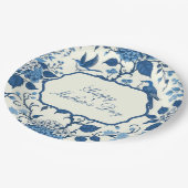 Happy Moederdag Elegant Blauw Chinoiserie Floral Papieren Bordje (Gekanteld)