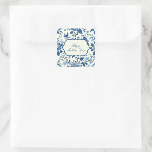 Happy Moederdag Elegant Blauw Chinoiserie Floral Vierkante Sticker