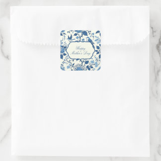 Happy Moederdag Elegant Blauw Chinoiserie Floral Vierkante Sticker
