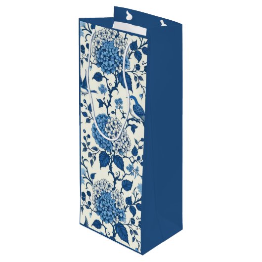 Happy Moederdag Elegant Blauw Chinoiserie Floral Wijn Cadeautas (Achterkant Gekanteld)