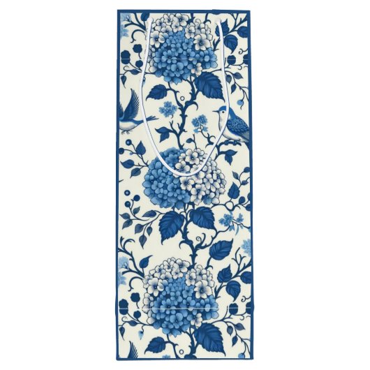 Happy Moederdag Elegant Blauw Chinoiserie Floral Wijn Cadeautas (Achterkant)