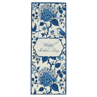 Happy Moederdag Elegant Blauw Chinoiserie Floral Wijn Cadeautas