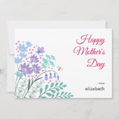 Happy Moederdag Elegant Blauw Roze Wildflowers Feestdagenkaart (Voorkant)