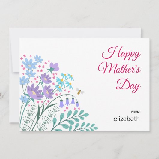 Happy Moederdag Elegant Blauw Roze Wildflowers Feestdagenkaart (Voorkant)