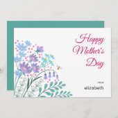 Happy Moederdag Elegant Blauw Roze Wildflowers Feestdagenkaart (Voorkant / Achterkant)
