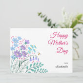 Happy Moederdag Elegant Blauw Roze Wildflowers Feestdagenkaart (Staand voorkant)