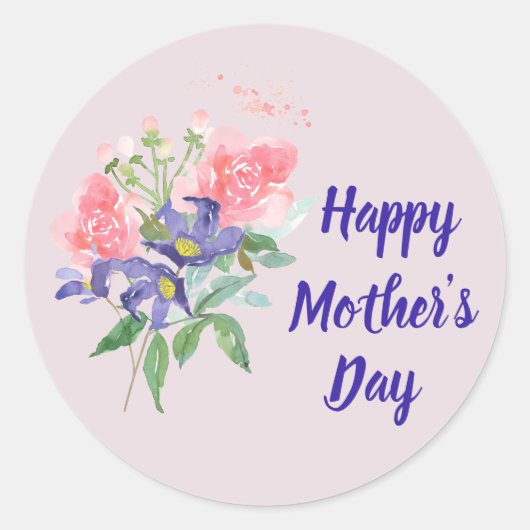 Happy Moederdag Elegant Bloemen Blush Roze Ronde Sticker (Voorkant)