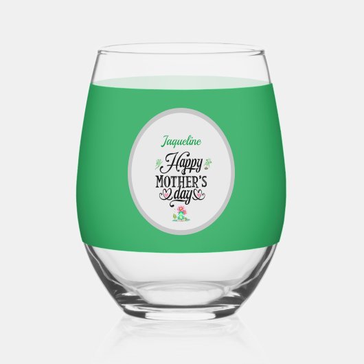 Happy Moederdag Elegant Frogs gepersonaliseerd Wijnglas Zonder Voet (Voorkant)