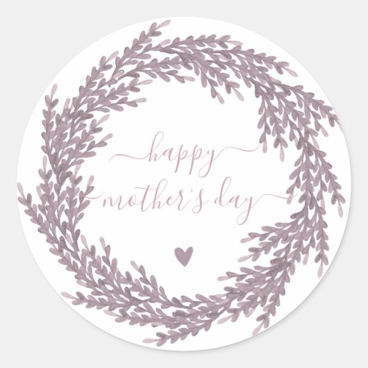 Happy Moederdag - Elegant Lavender Wreath Ronde Sticker (Voorkant)