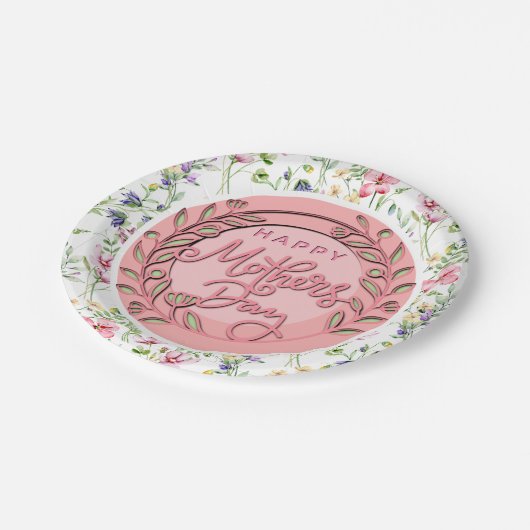 Happy Moederdag Elegant Modern Roze Bloemen Papieren Bordje (Gekanteld)