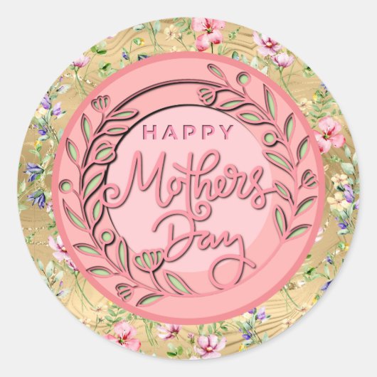 Happy Moederdag Elegant Modern Roze Bloemen Ronde Sticker (Voorkant)