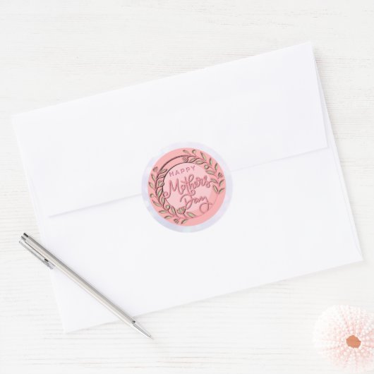 Happy Moederdag Elegant Modern Roze Bloemen Ronde Sticker (Envelop)