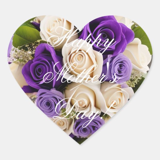 Happy Moederdag Elegant Paarse Rozen Floral Hart Sticker (Voorkant)