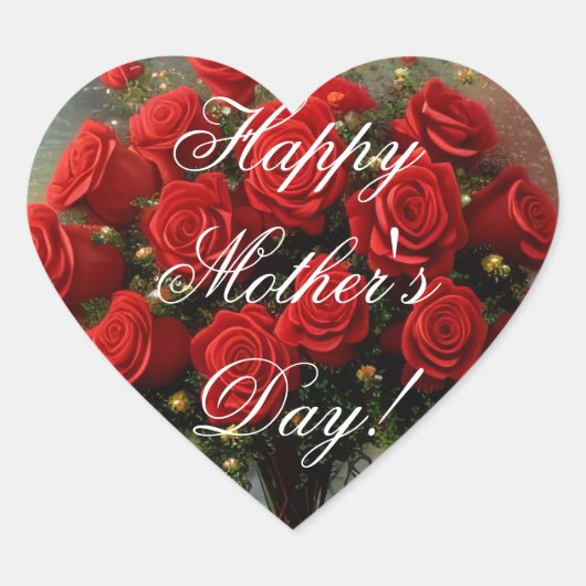 Happy Moederdag Elegant Red Roses Floral Hart Sticker (Voorkant)
