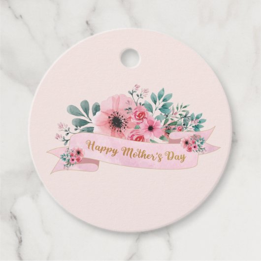 Happy Moederdag Elegant Roze Bloemen Boeket Bedankjes Labels (Voorkant)