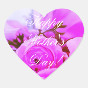 Happy Moederdag Elegant Roze Paarse Roos Bloemen Hart Sticker