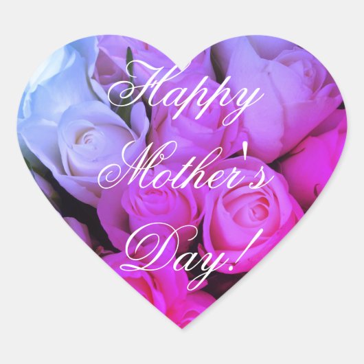 Happy Moederdag Elegant Roze Rozen Bloemen Hart Sticker (Voorkant)