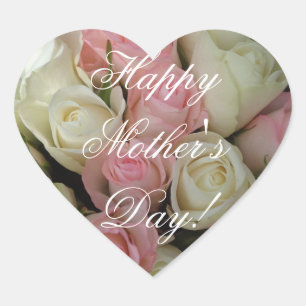 Happy Moederdag Elegant Roze White Roses Floral Hart Sticker