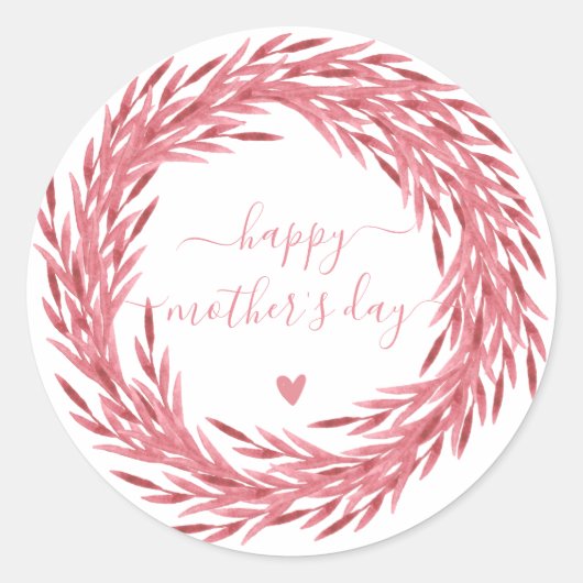 Happy Moederdag - Elegant roze Wreate Ronde Sticker (Voorkant)