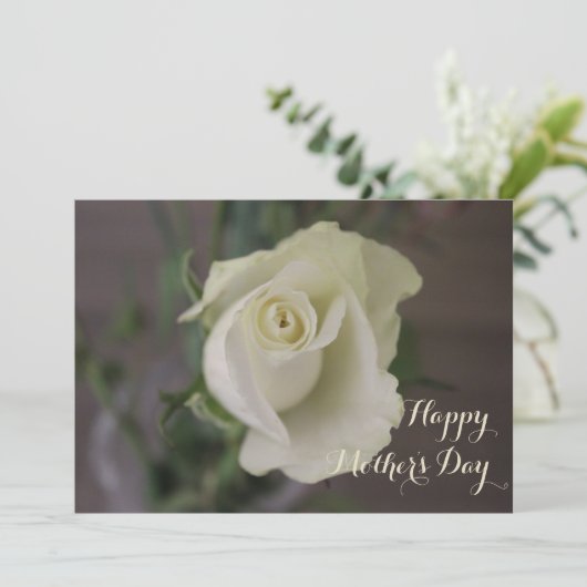 Happy Moederdag Elegant White Rose Kaart (Staand voorkant)